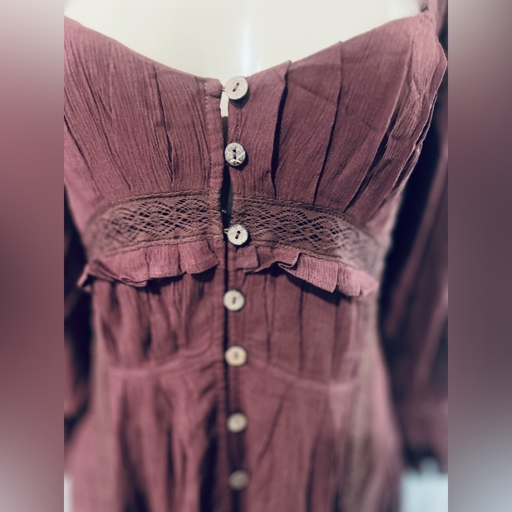 Free People magdalia romantic boho maxi dress size S bottom down puffy sleeve - Picture 13 of 13
